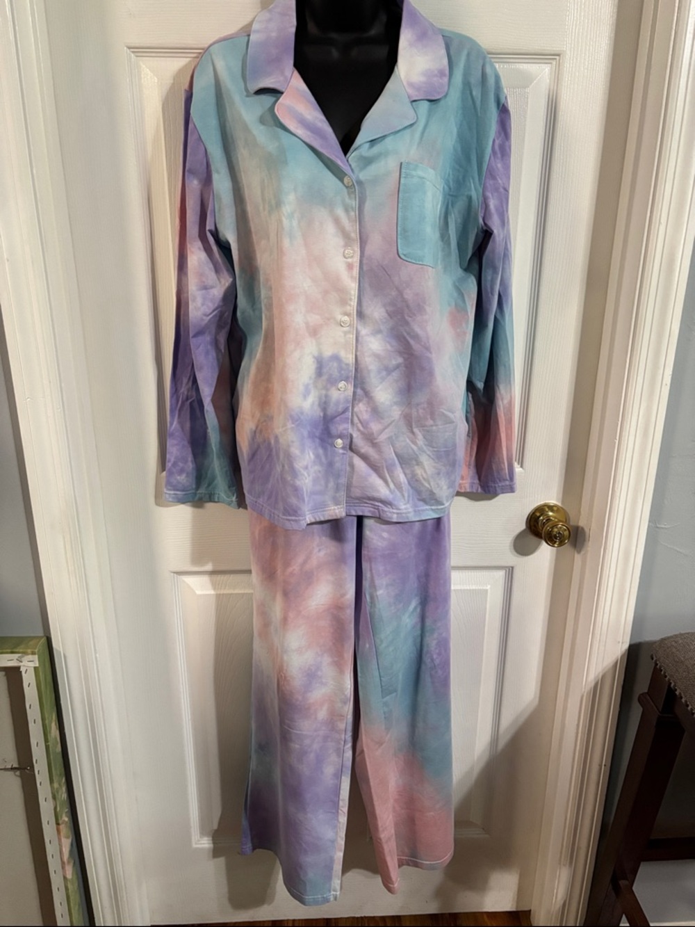 Women’s tie dye, long sleeve pajamas, size L, NWT.